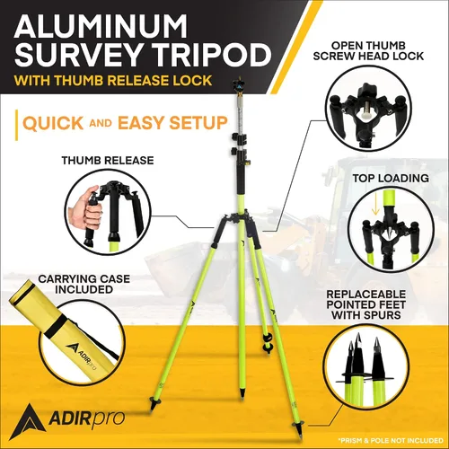 Miniatura 2 de AdirPro Trípode de poste de prisma de aluminio Trípode de poste de rango ajustable con abrazadera de liberación rápida para poste de Verde