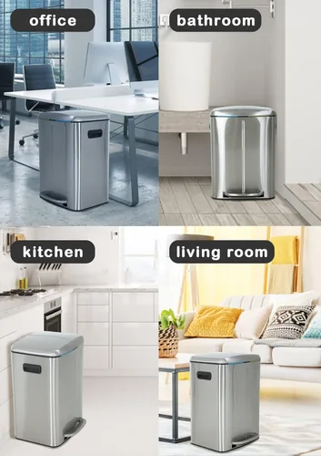 Miniatura 7 de Cubo de basura de acero inoxidable de 10 galones con tapa y asa con bisagras y asa, papelera de metal para cocina, hogar, cocina, oficina, papelera