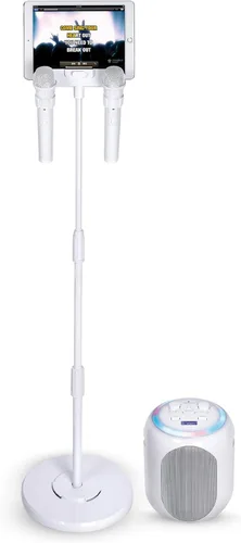 Singing Machine Máquina de karaoke portátil para adultos y niños con 2 micrófonos inalámbricos, escenario en casa (blanco) - Altavoz de karaoke