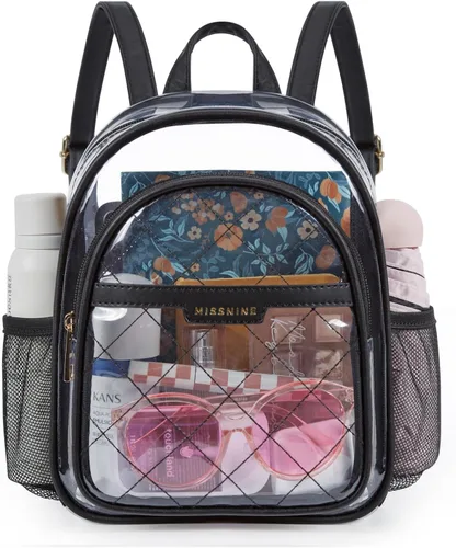 Miniatura 22 de Missnine Mochila transparente aprobada para estadios, mini bolsa transparente de PVC grueso con ribete de cuero para eventos deportivos, conciertos
