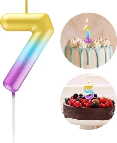Miniatura 31 de Velas número 2 arcoíris con número 3D de feliz cumpleaños para decoración de fiesta de pastel de cumpleaños, suministros de celebración