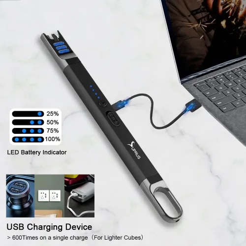 Miniatura 6 de SUPRUS Encendedor eléctrico de arco para velas, resistente al viento, sin llama, recargable por USB, con luz LED, para velas, camping, barbacoa
