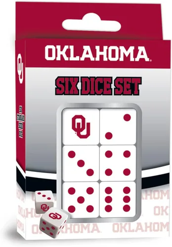 MasterPieces Game Day - NCAA Oklahoma Sooners - Juego de dados de 6 piezas con logotipo del equipo, tamaño estándar D6 2-Colores Team