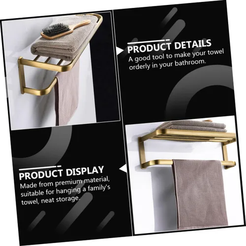 Miniatura 4 de Homoyoyo Retro Brass Bathroom Wall-Mounted Storage Rack High Load Towel Holder Shelf for Bath and Hand Towels Easy Installation Space-Saving