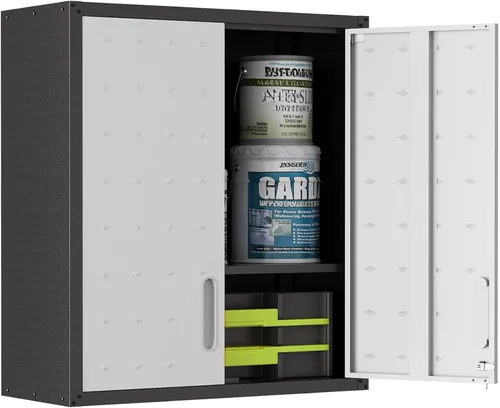 Miniatura 24 de Armario de almacenamiento de metal para garaje con ruedas, gabinete rodante con cerradura para herramientas con cajón y estantes, gabinete móvil