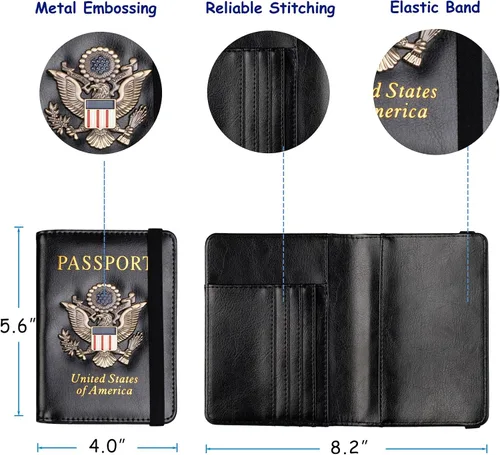 Miniatura 4 de TOURSUIT Combo de pasaporte y tarjeta de vacunación con bloqueo RFID, estuche protector para documentos de viaje, organizador de pasaporte de cuero