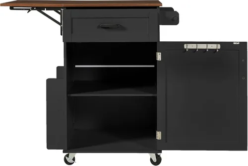 Miniatura 9 de LUMISOL Isla de cocina de granja con hoja caída, carrito de cocina rodante con ruedas bloqueables y estante lateral abierto, 39.3 pulgadas de ancho