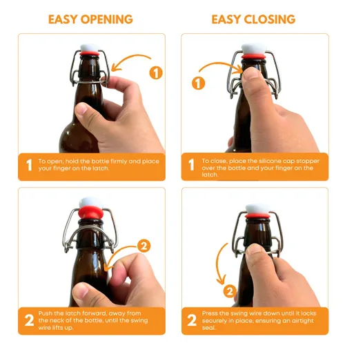 Miniatura 4 de FastRack Botellas de vidrio con tapa abatible, 33 onzas, paquete de 6, botellas de vidrio con tapa abatible ámbar para elaboración casera, bebidas