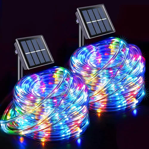 Miniatura 11 de JMEXSUSS - 100 luces LED solares de cuerda para exteriores, impermeables, 33 pies, luces solares para trampolín con clasificación IP65, 8 modos