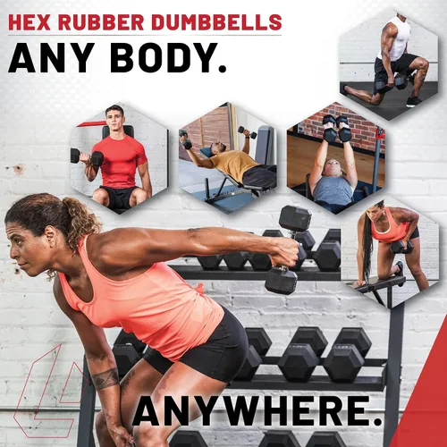 Miniatura 2 de Lifeline Mancuernas hexagonales de fitness, mancuernas hexagonales envueltas en goma, calidad premium, mango moleteado ergonómico, campanas tontas