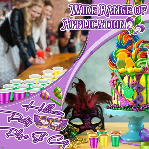 Miniatura 4 de Roshtia Paquete de 100 vasos desechables de 2 onzas, vasos de chupito de Mardi Gras, pequeños vasos de plástico para Navidad, fiesta de Año Nuevo