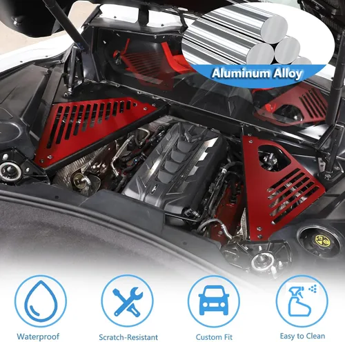 Miniatura 4 de Sekhyna Cubierta de panel de bahía del motor compatible con Chevrolet Corvette C8 Stingray 2020-2024 aleación de aluminio 2 piezas compartimento