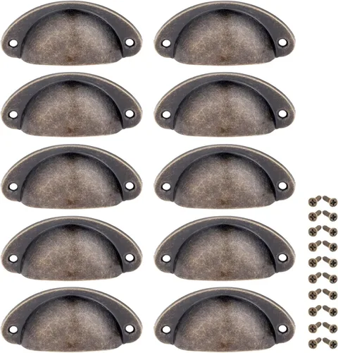 Yetaha 10 manijas antiguas para taza de armario, tiradores de cajón de latón, pomos con forma de concha vintage para tocador, armario, decoración de
