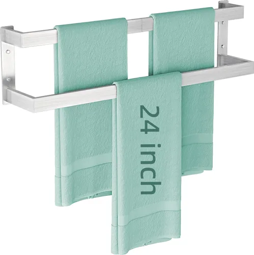 Toallero doble, toallero de 24 pulgadas para baño montado en la pared, toallero de acero inoxidable, toallero doble para toallero para pared,