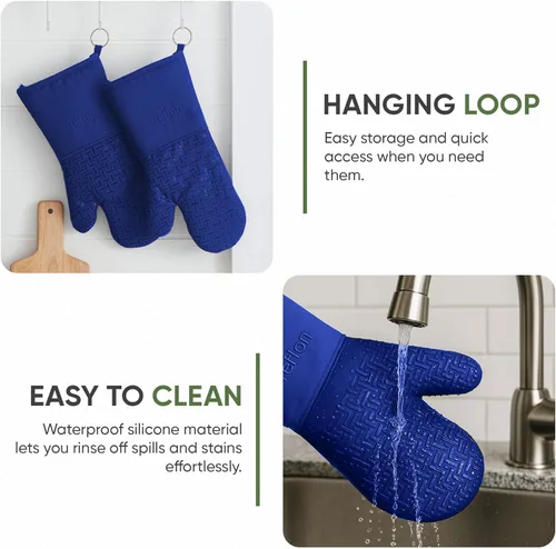 Miniatura 5 de Xlnt - Guantes de silicón antideslizantes para horno, resistentes al calor, con acabado de teflón Eco Elite, con lazo para colgar, ideales para uso