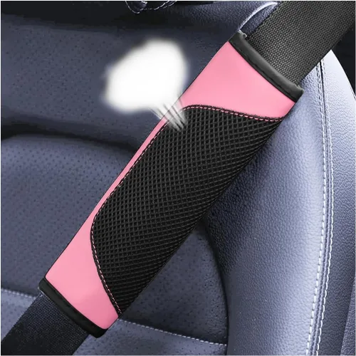 Miniatura 12 de BESULEN - Juego de 2 almohadillas para cinturón de seguridad de auto, protector de correa de hombro de malla de cuero universal, almohadilla de Rojo