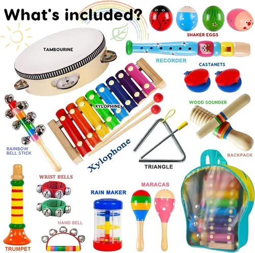 Miniatura 2 de Instrumentos musicales para niños, instrumentos de percusión de madera para niños pequeños, pandereta, xilófono, juguetes para niños y niñas