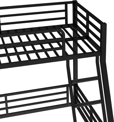 Miniatura 6 de Litera de metal resistente de tamaño individual sobre matrimonial, con escalera integrada y barandilla de seguridad para niños, adolescentes