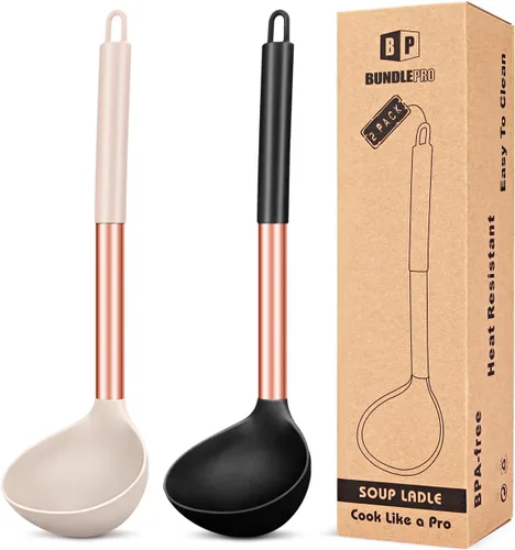 Paquete de 2 Cucharones, Cucharón Grande de Silicona para Sopa, Utensilios de Cocina Antiadherentes con Alta Resistencia al Calor, Libres de BPA,