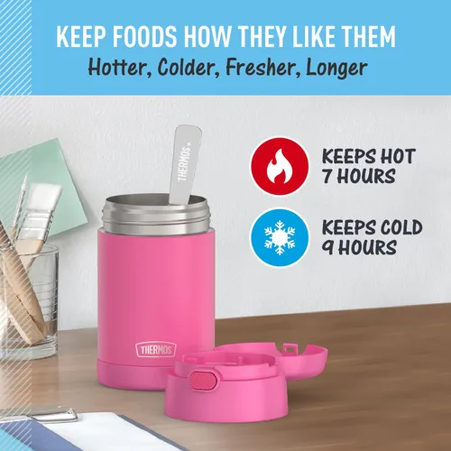 Miniatura 5 de THERMOS FUNTAINER Tarro de alimentos de acero inoxidable aislado al vacío de 16 onzas con cuchara plegable, rosa neón