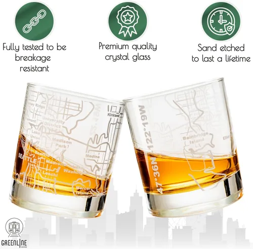 Miniatura 50 de Greenline Goods Vasos de whisky – Juego de vasos de 10 onzas para los amantes de San Luis, grabado con mapa de la ciudad de San Luis Old Fashioned