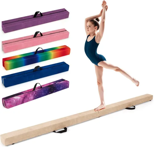 Miniatura 18 de Giantex Haz de equilibrio de 7/8/9 pies, haz de gimnasia plegable con asas de transporte, base de goma antideslizante para niños, haz de gimnasia