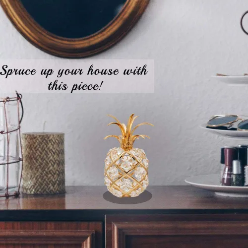 Miniatura 4 de Matashi Adorno de piña chapado en oro de 24 quilates con cristales, figura decorativa de lujo, elegante decoración del hogar, regalo para el día