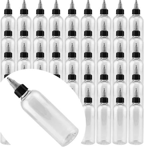 JAPCHET 60 botellas vacías de plástico de 4 onzas, botellas de plástico de 4.1 fl oz con tapa superior giratoria, botellas transparentes para