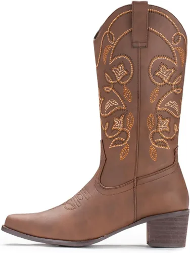 Miniatura 3 de IUV Botas vaqueras para mujer con punta puntiaguda, botas vaqueras de media pantorrilla
