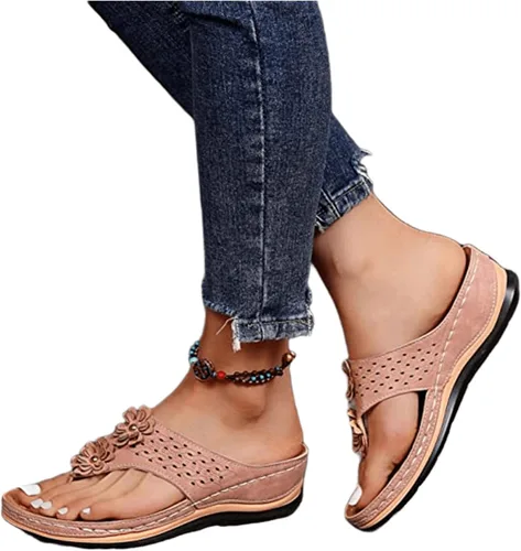 Miniatura 120 de Ladmiple Sandalias ortopédicas florales de moda 2023 con soporte de arco, zapatillas romanas casuales con puntera abierta