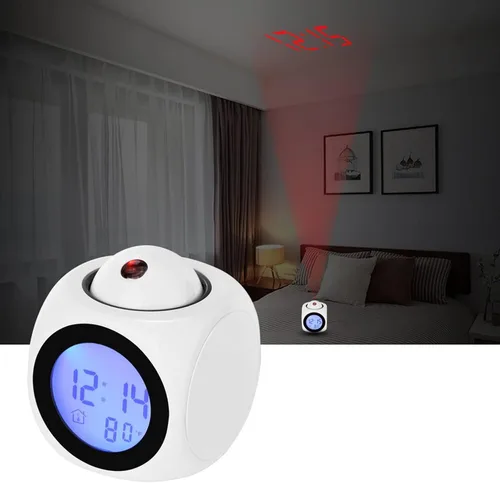 Miniatura 5 de Con luz LED de voz para dormitorio, reloj despertador de proyección para dormitorios, informe de voz digital, reloj despertador 12/24 HDigital