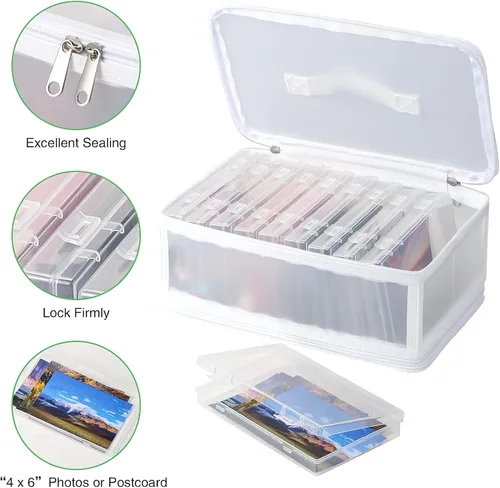 Miniatura 4 de Gbivbe Bolsa de almacenamiento de fotos de 4 x 6 pulgadas, 10 cajas interiores grandes de almacenamiento de fotos para almacenar hasta 1000 fotos