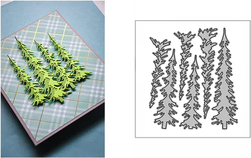 Miniatura 5 de Juego de 6 piezas de troqueles de metal para árbol de Navidad, plantillas de marco de plantas de pino, tarjetas de manualidades, troqueles de corte