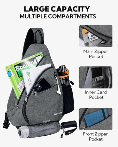 Miniatura 3 de WATERFLY - Mochila de bandolera pequeña tipo eslinga, mochila al hombro para hombres y mujeres, para viajes, ciclismo, senderismo, mochila de día