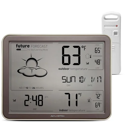 Miniatura 2 de AcuRite 75077A3M Estación meteorológica inalámbrica de pronóstico de autoaprendizaje con reloj atómico (negro) y estación de pronóstico La Crosse