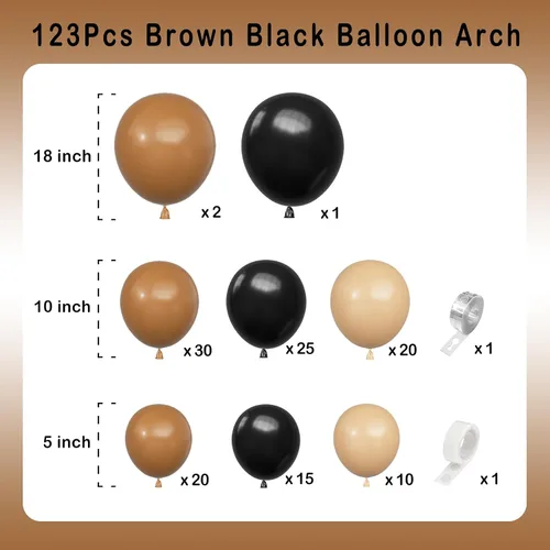 Miniatura 2 de Kit de guirnalda de arco de globos negros y marrones, 123 globos color nude, para cumpleaños, aniversario, Año Nuevo, baby shower, compromiso