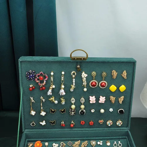 Miniatura 8 de GYJOYERO Joyero organizador de aretes de joyería para mujeres y niñas, 4 capas con cajones, collares, anillos, relojes, vitrina, almacenamiento