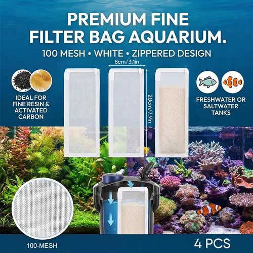 Miniatura 2 de Geiserailie 4 Pcs Aquarium Filter Media Bags 150 Micrometer Fine Filter Bags Mesh Reusable with Zipper for Activated Carbon Resins (3.1 x 7.9 Inch)