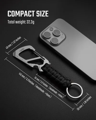 Miniatura 6 de KeyUnity KC00 Llavero de mosquetón de paracord, cordón de paracaídas 550 Multiherramienta para exteriores, mochilas, hombres y mujeres