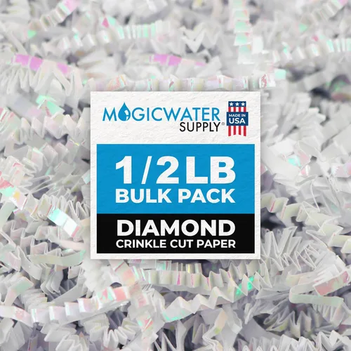 MagicWater Supply - 1/2 libra - Blanco Diamante - Relleno de papel triturado y arrugado ideal para envolver regalos, rellenar cestas, cumpleaños,