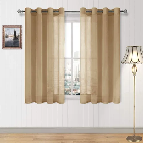 Miniatura 28 de DWCN Cortinas traslúcidas color verde frijol para sala de estar y dormitorio - Cortinas voile con aspecto de lino sintético con ojales en la parte