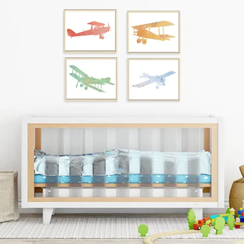 Miniatura 4 de Impresiones artísticas de aviones de guardería (juego de 4) – sin marco – 8 x 10 segundos Arte de pared encantador y caprichoso para guarderías