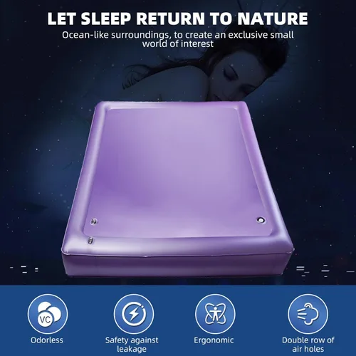 Miniatura 2 de Free Flow - Colchón de agua de onda completa, cama de agua cuadrada de PVC morado suave, cómodo y plegable para ancianos, niños y adultos