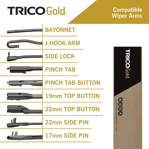 Miniatura 4 de TRICO Gold 21" + 19" Juego de 2 limpiaparabrisas de repuesto automotriz de primera calidad, limpiaparabrisas de haz para lado del pasajero
