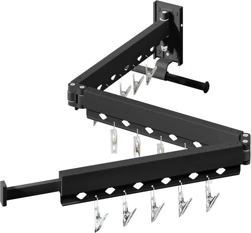 Miniatura 11 de HEILAIYI Estante de Secado de Ropa para Lavandería, Perchero de Ropa Montado en la Pared, Plegable, Retráctil, Plegable (Con Ganchos en Forma de J)