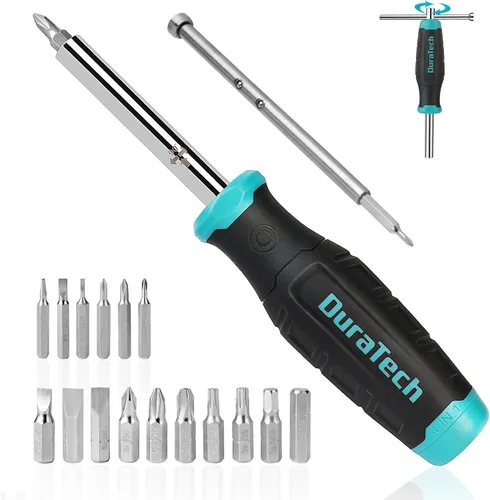 DURATECH Juego de destornilladores multibroca, destornillador 18 en 1 con barra en T y destornillador de precisión almacenado en el eje,