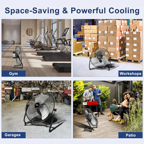 Miniatura 8 de Xcity Ventiladores de piso industriales de metal de 12 pulgadas, máximo 1800 CFM, ventilador de alta velocidad resistente con inclinación ajustable
