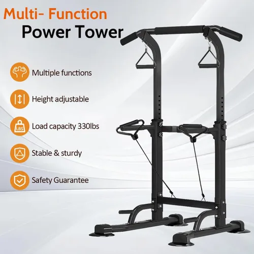 Miniatura 2 de Estación de Dominadas y Paralelas Power Tower con Altura Ajustable Multifuncional, Equipo de Entrenamiento de Fuerza para el Hogar, Instalación