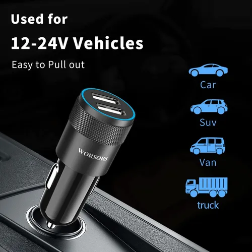 Miniatura 6 de [Certificado Apple MFi] Cargador rápido para automóvil, adaptador de corriente de carga rápida USB 4.8A dual con 2 cables Lightning Carplay de 3
