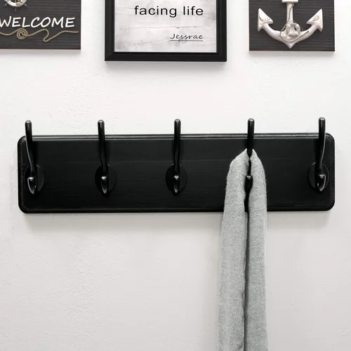 Miniatura 8 de Dseap Perchero de Pared: Moderno, Patentado, Resistente, 17.4" de Largo, Riel Colgador de Madera con 5 Ganchos Dobles para Abrigos de Invierno, Negro